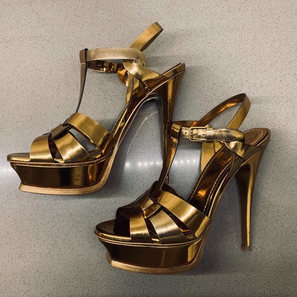 Yves Saint Laurent Shoes - YSL "Tribute" Leather Platform Sandals